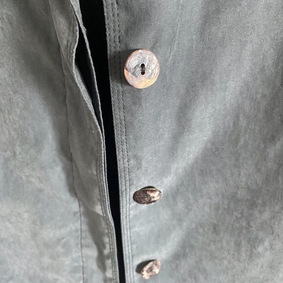 Grey Short Sleeve Jacket Top Button-Down Shirt Velvet Like Fabric Lined - Picture 6 of 6